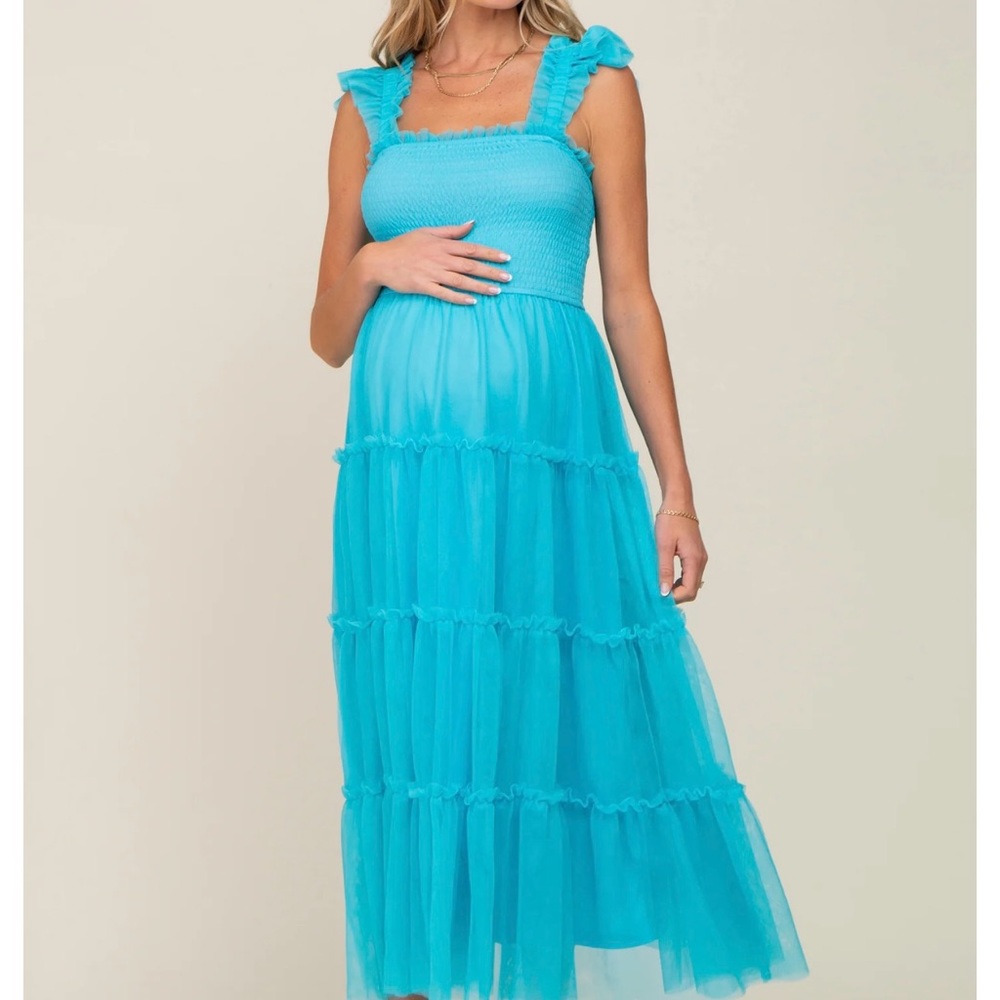BiBi Turquoise Textured Dress, Maternity Small
